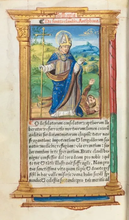 Framed Print : Printed Book of Hours (Use of Rome): fol. 105v, St. Claude as Bishop, 1510. Creator Framed Print : Printed Book of Hours (Use of Rome): fol. 105v, St. Claude as Bishop, 1510. Creator
