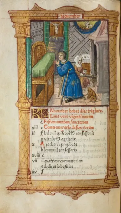 Framed Print : Printed Book of Hours (Use of Rome): fol. 12v, November calendar page, 1510. Creator Framed Print : Printed Book of Hours (Use of Rome): fol. 12v, November calendar page, 1510. Creator