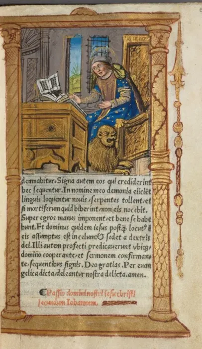 Framed Print : Printed Book of Hours (Use of Rome): fol. 20r, St. Mark, 1510. Creator: Guillaume Le Rouge (French