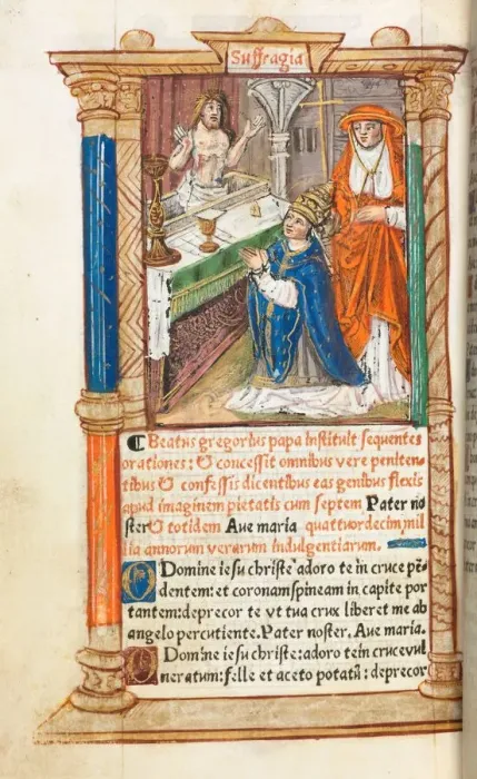 Framed Print : Printed Book of Hours (Use of Rome): fol. 96v, Mass of St. Gregory, 1510. Creator Framed Print : Printed Book of Hours (Use of Rome): fol. 96v, Mass of St. Gregory, 1510. Creator