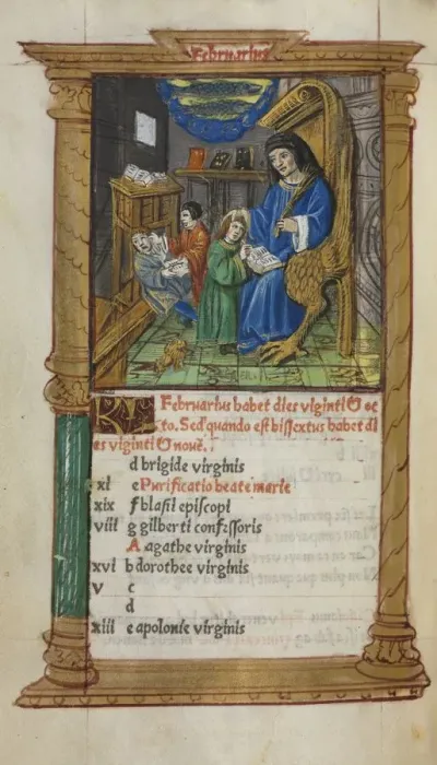 Framed Print : Printed Book of Hours (Use of Rome): fol. 3v, February calendar illustration, 1510 Framed Print : Printed Book of Hours (Use of Rome): fol. 3v, February calendar illustration, 1510