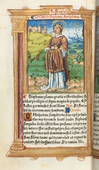 Framed Print : Printed Book of Hours (Use of Rome): fol. 100v, St. Stephen, 1510. Creator: Guillaume Le Rouge Framed Print : Printed Book of Hours (Use of Rome): fol. 100v, St. Stephen, 1510. Creator: Guillaume Le Rouge
