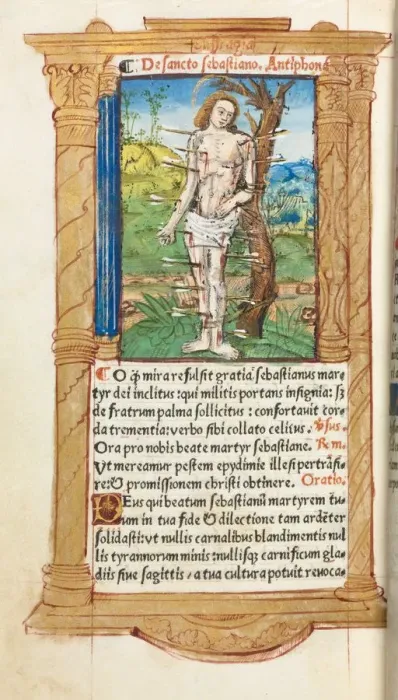 Framed Print : Printed Book of Hours (Use of Rome): fol. 102v, St. Sebastian, 1510. Creator: Guillaume Le Rouge Framed Print : Printed Book of Hours (Use of Rome): fol. 102v, St. Sebastian, 1510. Creator: Guillaume Le Rouge