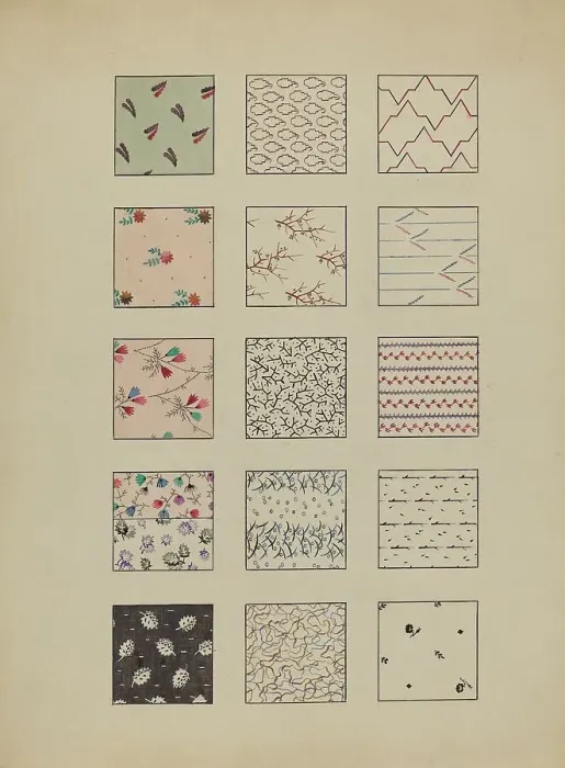 Framed Print : Printed Cottons, c. 1936. Creator: Millia Davenport Framed Print : Printed Cottons, c. 1936. Creator: Millia Davenport