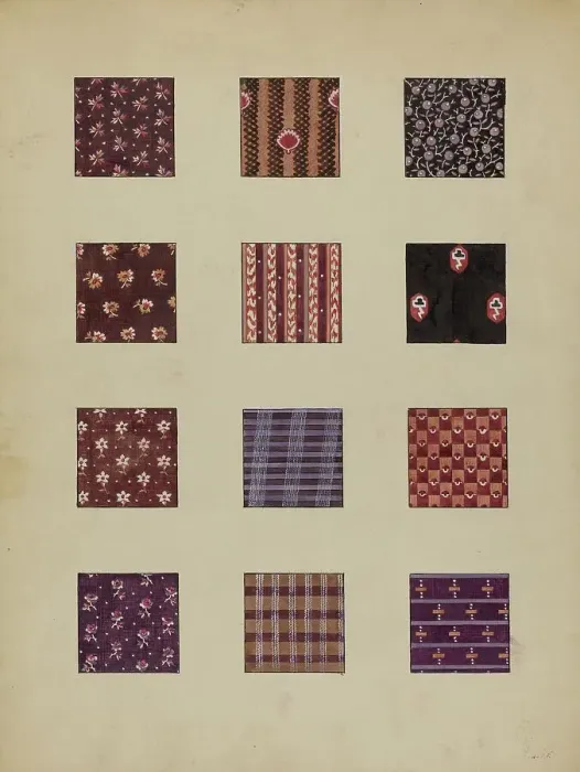 Framed Print : Printed Cottons, c. 1936. Creator: Millia Davenport Framed Print : Printed Cottons, c. 1936. Creator: Millia Davenport