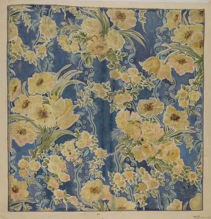 Framed Print : Printed Textile, 1940. Creator: Marie Lutrell Framed Print : Printed Textile, 1940. Creator: Marie Lutrell