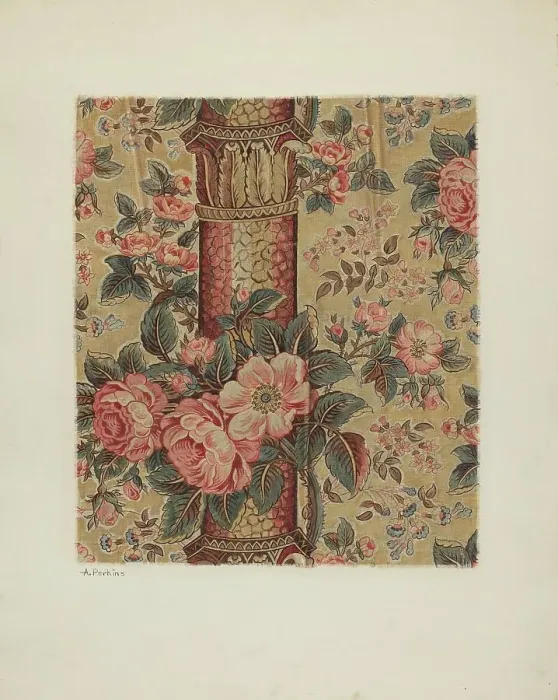 Framed Print : Printed Textile, c. 1941. Creator: Arlene Perkins Framed Print : Printed Textile, c. 1941. Creator: Arlene Perkins