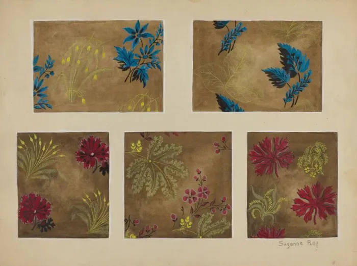 Framed Print : Printed Textiles, c. 1936. Creator: Suzanne Roy Framed Print : Printed Textiles, c. 1936. Creator: Suzanne Roy