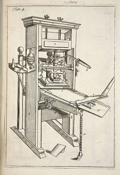 The Printing Press, pub. 1683 (engraving). Creator: English School (17th Century)