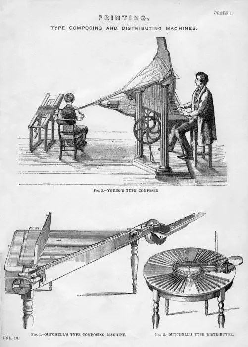 Framed Print : Printing; type composing and distributing machines, 19th or 20th century Framed Print : Printing; type composing and distributing machines, 19th or 20th century