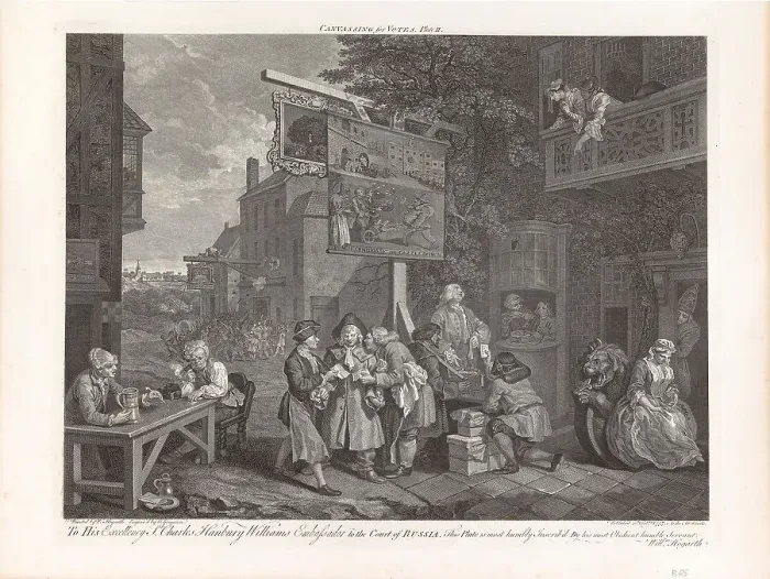 Framed Print : Four Prints of an Election: Canvassing for Votes, Plate II, 1758. Creator: Hogarth, William (1697-1764) Framed Print : Four Prints of an Election: Canvassing for Votes, Plate II, 1758. Creator: Hogarth, William (1697-1764)