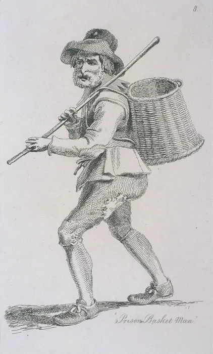 Framed Print : Prison Basket Man, c1680, Cries of London, (c1819?). Artist: John Thomas Smith Framed Print : Prison Basket Man, c1680, Cries of London, (c1819?). Artist: John Thomas Smith