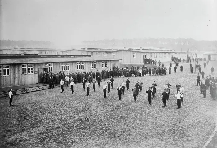 Framed Print : Prison camp, Zossen, exercise, between 1914 and c1915. Creator: Bain News Service Framed Print : Prison camp, Zossen, exercise, between 1914 and c1915. Creator: Bain News Service