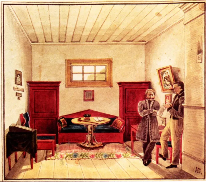 Framed Print : Prison cell of Decembrist Nikolai Panov (1803-1850) in the Peter prison, 1830-1839. Artist: Bestuzhev, Nikolai Alexandrovich (1791-1855)