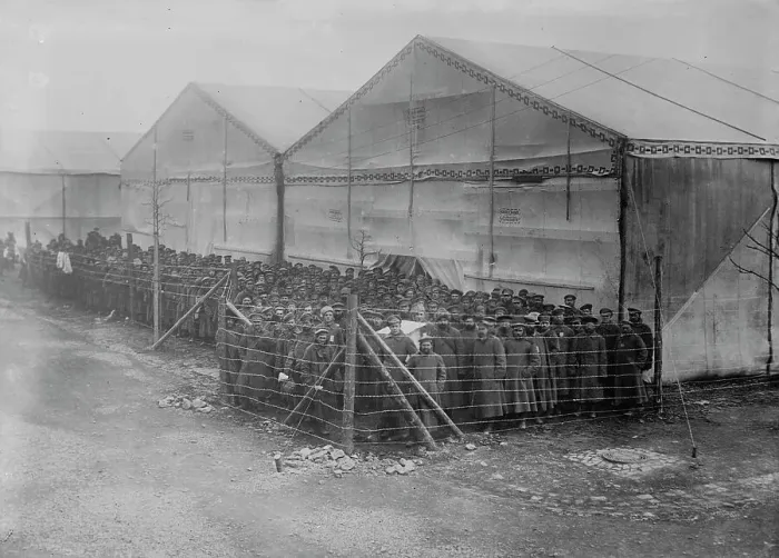 Framed Print : Prisoners in detention pen, Germany, between c1915 and c1916. Creator: Bain News Service Framed Print : Prisoners in detention pen, Germany, between c1915 and c1916. Creator: Bain News Service