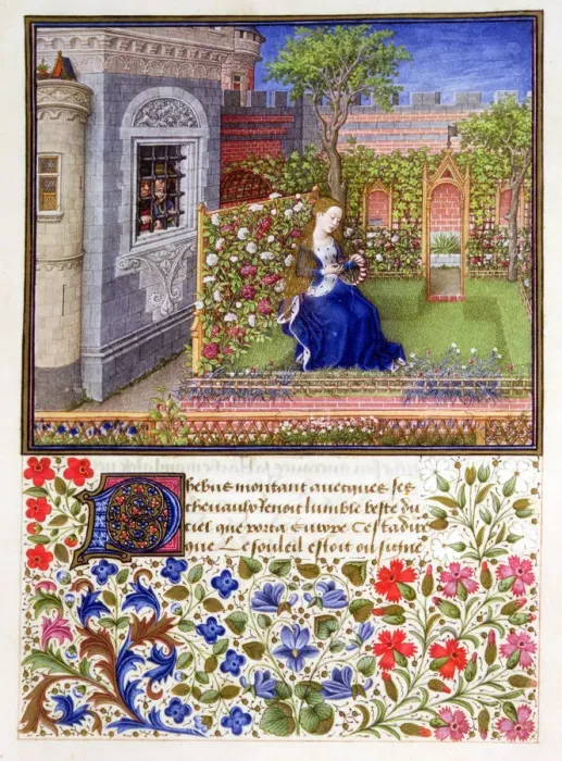 Framed Print : The prisoners listening to Emily singing in the garden, 1340-1341 Framed Print : The prisoners listening to Emily singing in the garden, 1340-1341