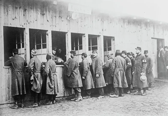 Framed Print : Prisoners get rations, Zossen, between 1914 and c1915. Creator: Bain News Service Framed Print : Prisoners get rations, Zossen, between 1914 and c1915. Creator: Bain News Service