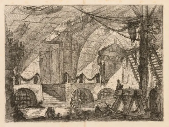 Framed Print : The Prisons: An Arched Chamber with Posts and Chains, 1745-1750 Framed Print : The Prisons: An Arched Chamber with Posts and Chains, 1745-1750