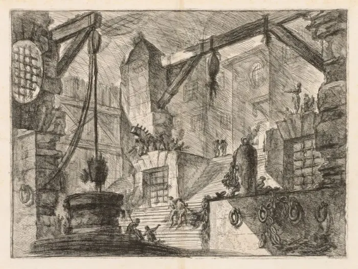 Framed Print : The Prisons: Colonnaded Interior with a Broad Stair, 1745-1750 Framed Print : The Prisons: Colonnaded Interior with a Broad Stair, 1745-1750