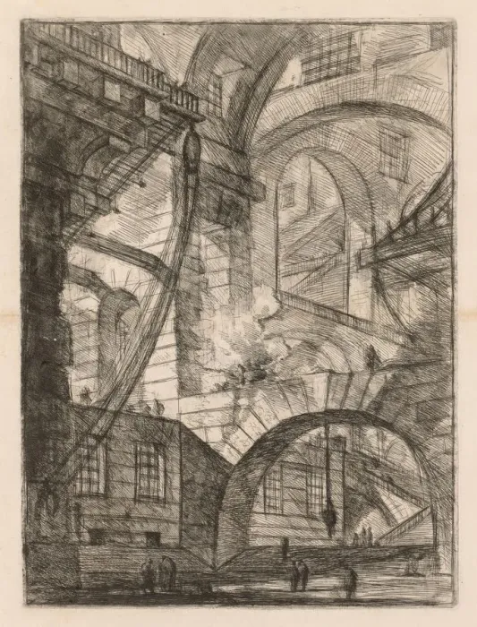 Framed Print : The Prisons: A Perspective of Arches with a Smoking Fire, 1745-1750 Framed Print : The Prisons: A Perspective of Arches with a Smoking Fire, 1745-1750