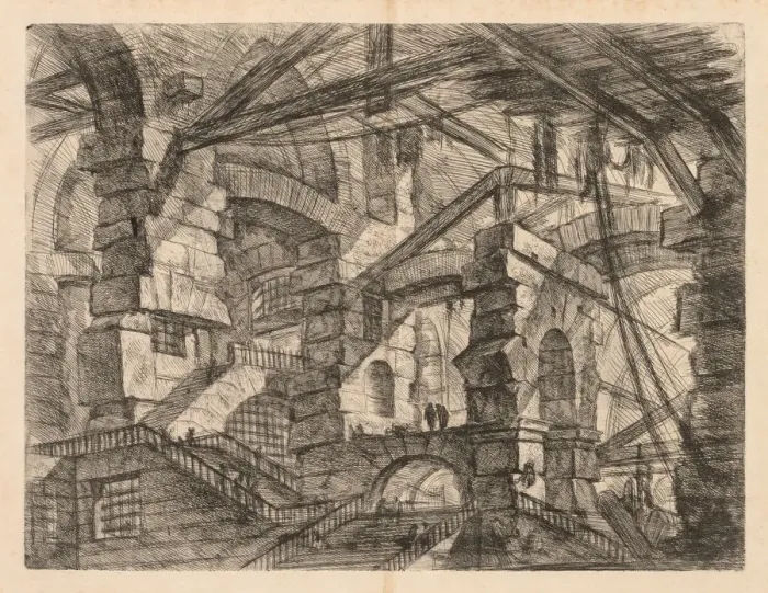Framed Print : The Prisons: A Perspective of Colonnades with Zig-Zag Staircase, 1745-1750. Creator Framed Print : The Prisons: A Perspective of Colonnades with Zig-Zag Staircase, 1745-1750. Creator