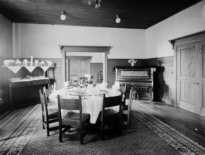Framed Print : Private dining room, Paul Smith's casino, Adirondack Mountains, between 1900 and 1905. Creator: Unknown Framed Print : Private dining room, Paul Smith's casino, Adirondack Mountains, between 1900 and 1905. Creator: Unknown