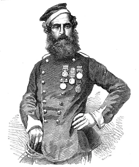 Framed Print : Private John Penn, 17th Lancers, with Eleven Honours, from the Crimea, from a photograph by Mayall, Creator: Smyth Framed Print : Private John Penn, 17th Lancers, with Eleven Honours, from the Crimea, from a photograph by Mayall, Creator: Smyth
