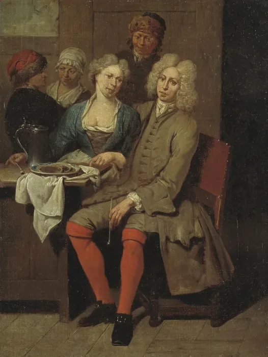 Framed Print : Private Meal, early 18th century. Creator: Jan Baptist Lambrechts Framed Print : Private Meal, early 18th century. Creator: Jan Baptist Lambrechts