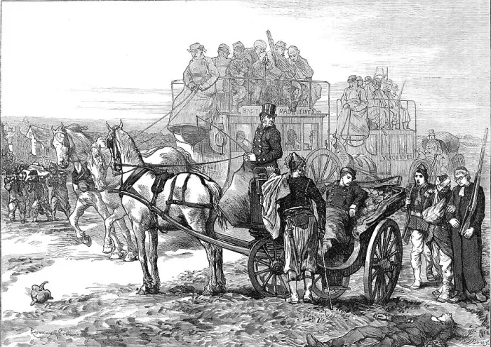 Framed Print : Private and public carriages used for the ambulance service outside Paris, 1871. Creator: William James Palmer Framed Print : Private and public carriages used for the ambulance service outside Paris, 1871. Creator: William James Palmer