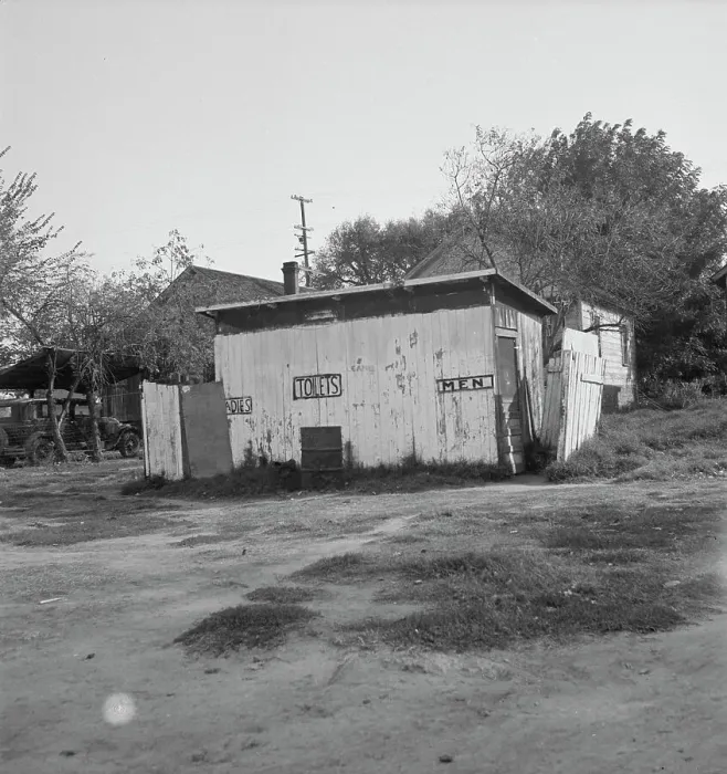 Framed Print : Privy in cheap migratory camp, San Joaquin Valley, California, 1936. Creator: Dorothea Lange Framed Print : Privy in cheap migratory camp, San Joaquin Valley, California, 1936. Creator: Dorothea Lange