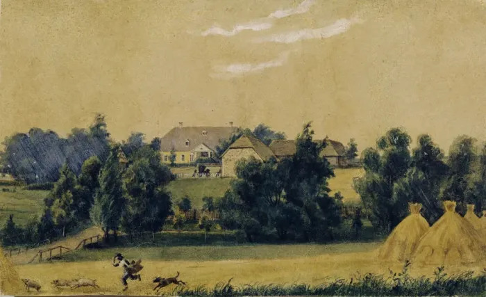 Framed Print : The Priyutino estate, 1830s. Artist: Lebedev, Mikhail Ivanovich (1811-1837) Framed Print : The Priyutino estate, 1830s. Artist: Lebedev, Mikhail Ivanovich (1811-1837)