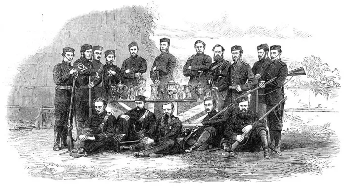 Framed Print : Prizes and Prize-Winners of the Calcutta Volunteer Rifle Matches at Barrackpore, 1865. Creator: Unknown Framed Print : Prizes and Prize-Winners of the Calcutta Volunteer Rifle Matches at Barrackpore, 1865. Creator: Unknown