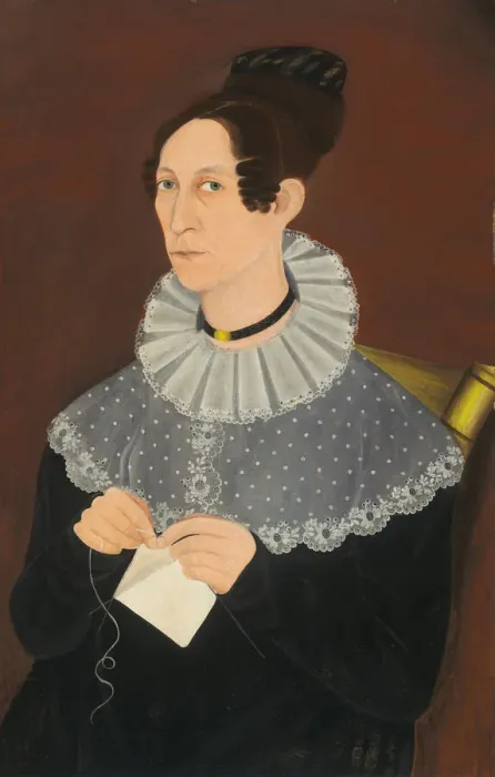 Framed Print : Probably Sarah Cook Arnold Knitting, c. 1830. Creator: Unknown Framed Print : Probably Sarah Cook Arnold Knitting, c. 1830. Creator: Unknown