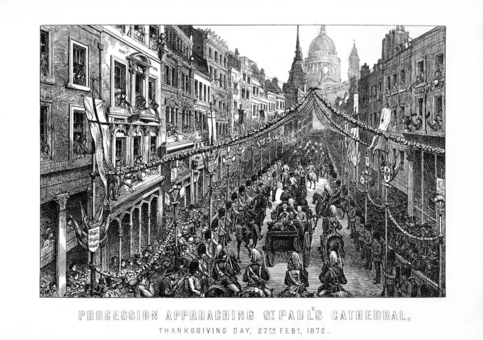 Framed Print : Procession approaching St Pauls Cathedral, Thanksgiving Day, 27 February, 1872, (1899) Framed Print : Procession approaching St Pauls Cathedral, Thanksgiving Day, 27 February, 1872, (1899)
