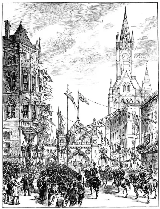 Framed Print : Procession approaching the Town Hall, Manchester, 1887 Framed Print : Procession approaching the Town Hall, Manchester, 1887
