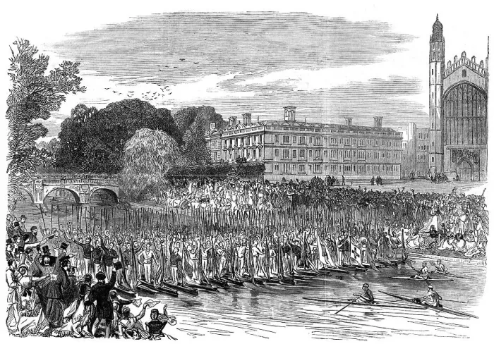 Framed Print : Procession of boats at Cambridge, 1870 Framed Print : Procession of boats at Cambridge, 1870