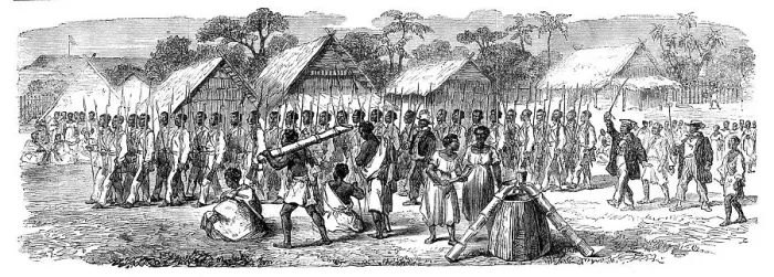 Framed Print : Procession of the British Envoys to Madagascar from the seashore to the Fort of Tamatave... 1862. Creator: Unknown Framed Print : Procession of the British Envoys to Madagascar from the seashore to the Fort of Tamatave... 1862. Creator: Unknown