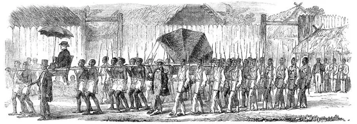 Framed Print : Procession of the British Envoys to Madagascar from the seashore to the Fort of Tamatave... 1862. Creator: Unknown Framed Print : Procession of the British Envoys to Madagascar from the seashore to the Fort of Tamatave... 1862. Creator: Unknown