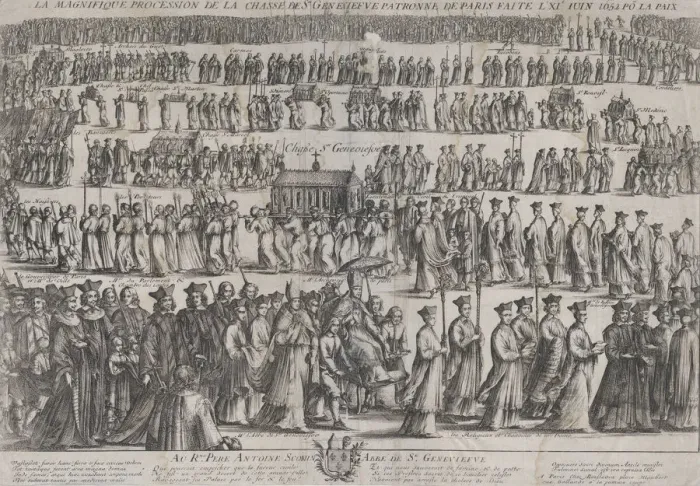 Framed Print : The procession of the casket of St. Genevieve, with clerics Framed Print : The procession of the casket of St. Genevieve, with clerics