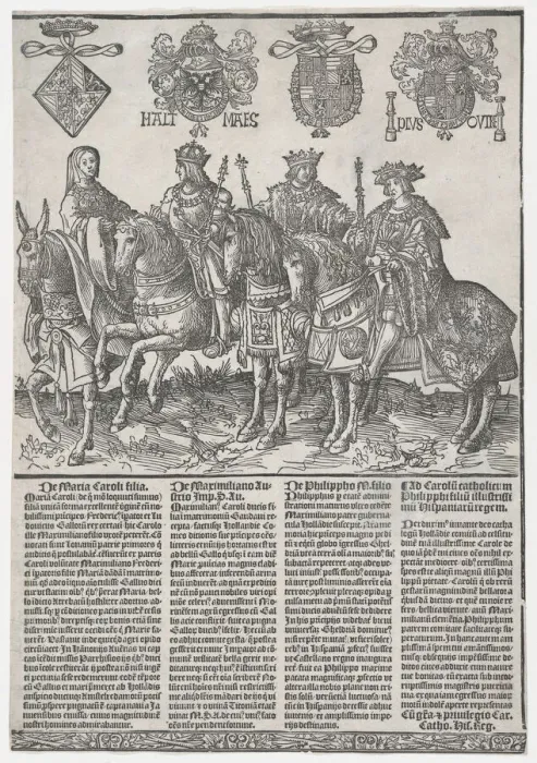 Framed Print : Procession of the Counts and Countess of Holland on Horseback: Mary of Burgundy, Maximilia... 1518. Creator: Jacob Cornelisz. van Oostsanen Framed Print : Procession of the Counts and Countess of Holland on Horseback: Mary of Burgundy, Maximilia... 1518. Creator: Jacob Cornelisz. van Oostsanen