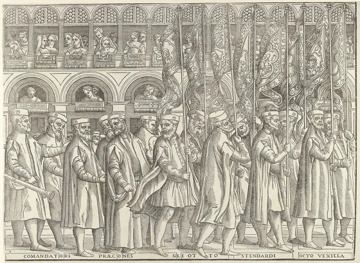 Framed Print : Procession of the Doge in Venice, 1556-61. Creator: Matteo Pagano Framed Print : Procession of the Doge in Venice, 1556-61. Creator: Matteo Pagano