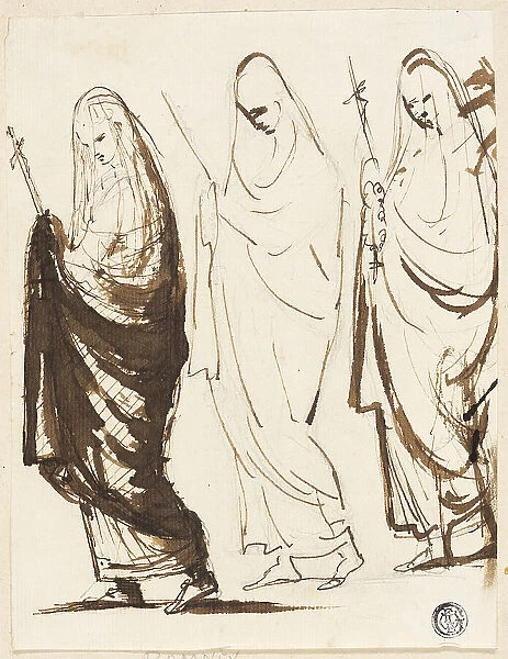 Procession of Three Draped Women Holding Crosses or Sceptres, 1754 / 1802. Creator: George Romney