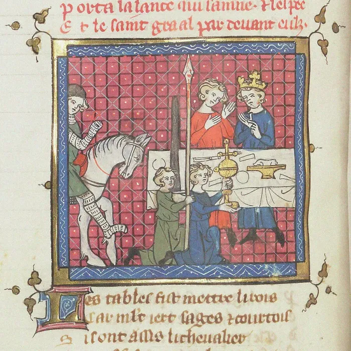 Framed Print : Procession du Saint Graal. From Roman de Perceval le Gallois et continuations, ca 1330. Creator: Anonymous Framed Print : Procession du Saint Graal. From Roman de Perceval le Gallois et continuations, ca 1330. Creator: Anonymous