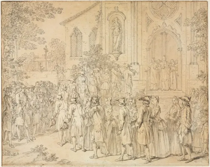 Framed Print : A Procession Entering a Church, 1700s. Creator: Hubert Francois Bourguignon Gravelot (French Framed Print : A Procession Entering a Church, 1700s. Creator: Hubert Francois Bourguignon Gravelot (French