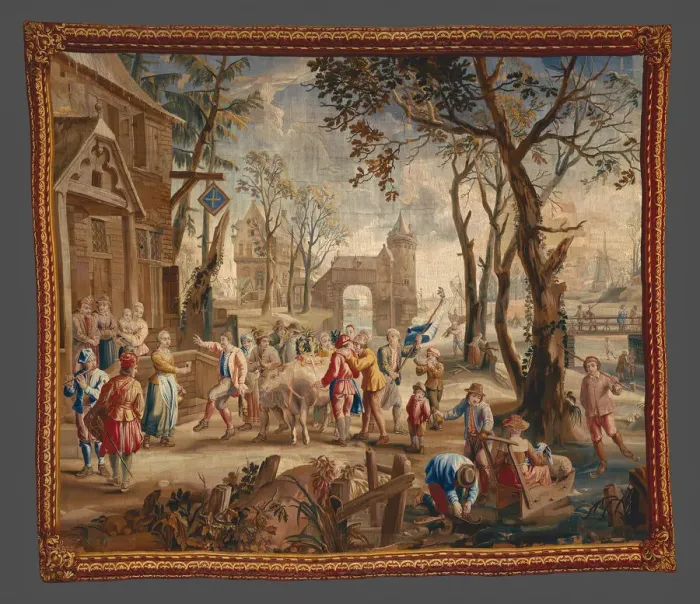 Framed Print : Procession of the Fat Ox from a Teniers Series, Brussels, c. 1725. Creator: Unknown Framed Print : Procession of the Fat Ox from a Teniers Series, Brussels, c. 1725. Creator: Unknown