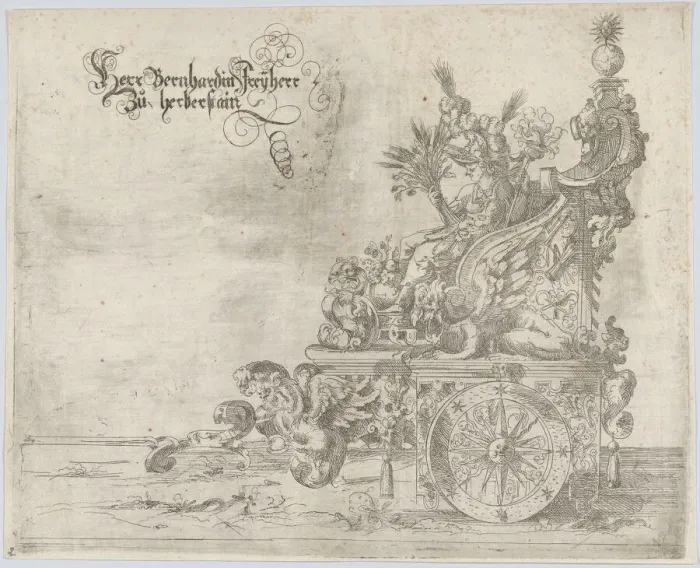 Framed Print : Procession, with a female figure seated on a float, 16th century. 16th century. Creator: Anon