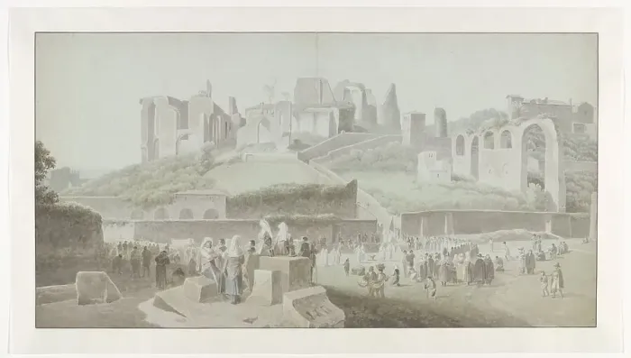 Framed Print : A Procession at the Foot of the Palatine Hill in Rome, c.1809-c.1812. Creator: Josephus Augustus Knip Framed Print : A Procession at the Foot of the Palatine Hill in Rome, c.1809-c.1812. Creator: Josephus Augustus Knip