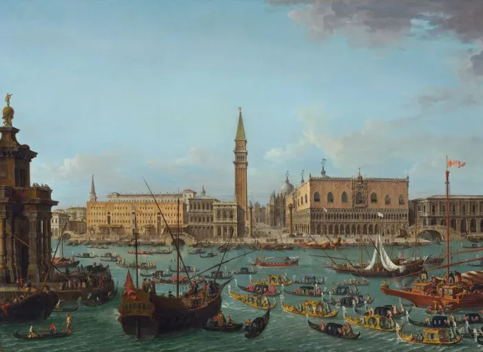 Framed Print : Procession of Gondolas in the Bacino di San Marco, Venice, 1742 or after Framed Print : Procession of Gondolas in the Bacino di San Marco, Venice, 1742 or after