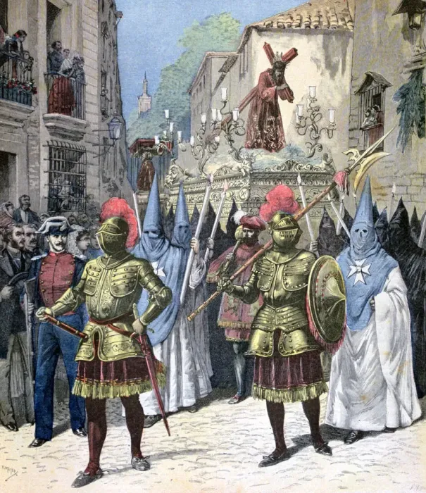 Framed Print : The procession of the Good Friday, Holy Week, Seville, 1891. Artist: Henri Meyer Framed Print : The procession of the Good Friday, Holy Week, Seville, 1891. Artist: Henri Meyer