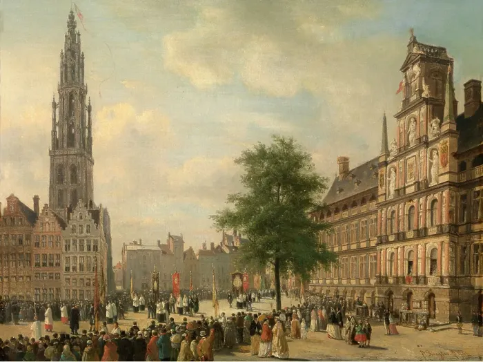Framed Print : Procession on the Grote Markt in Antwerp, 1848. Creator: Jean Michel Ruyten Framed Print : Procession on the Grote Markt in Antwerp, 1848. Creator: Jean Michel Ruyten